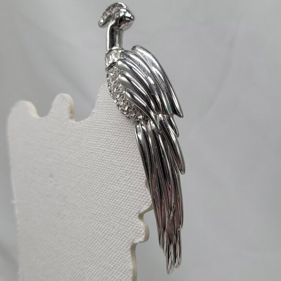 Vtg Monet Large Bird of Paradise Brooch Pin Pave Rhinestone Silver Tone Elegant - Picture 9 of 11